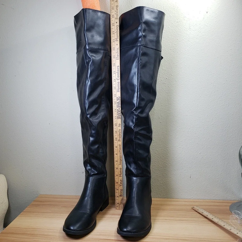 Faux Leather Over The Knee Tall Boots Black Faux Leather Indie Sleeze Size 10